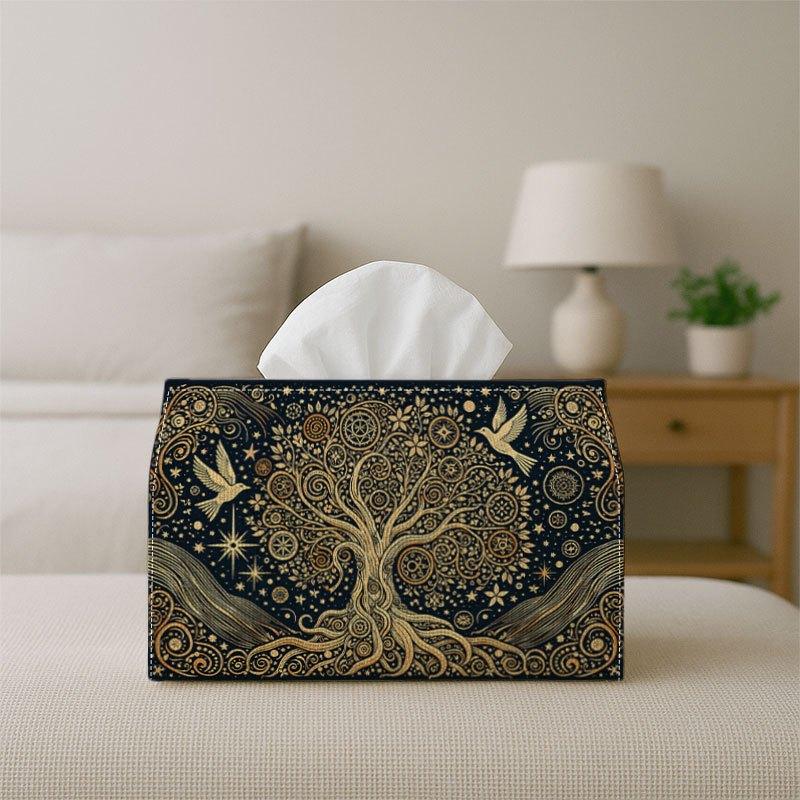 2D Flat 1pc Mystical Ornamental Classic - Decorative Tissue Box, Tree of Life Golden - Suitable for Home, Parties, Cars, Kitchens & Bathrooms - Tissue