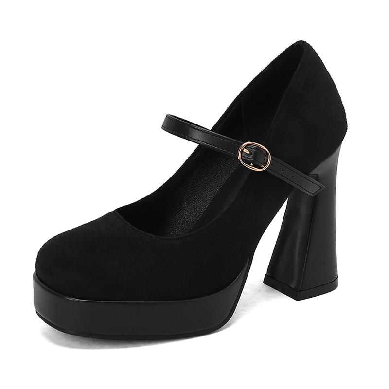 Women's High-heeled Single Shoes Spring and Summer New Waterproof Table Thick Heel Large Size Shallow Mouth Low-top Shoes