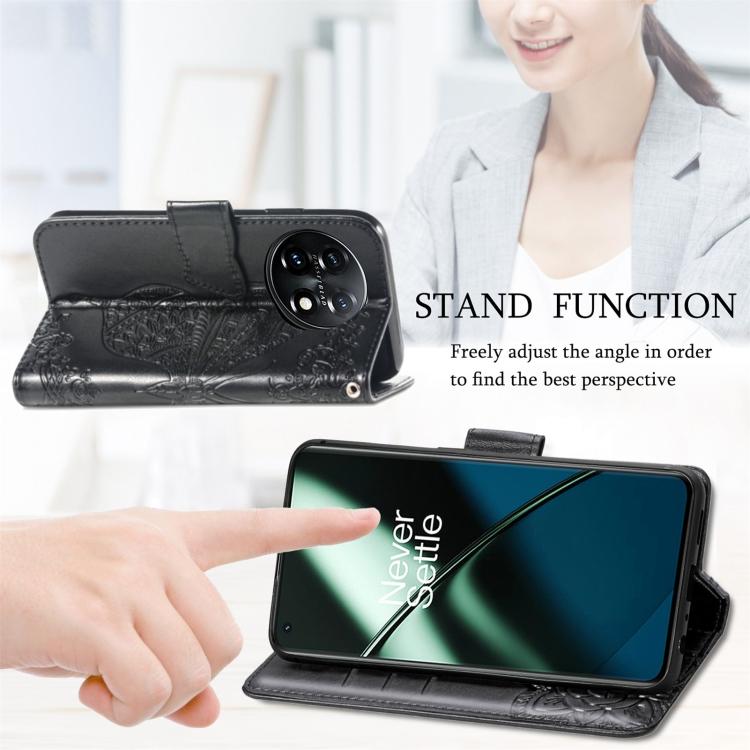Для OnePlus 11 Butterfly Love Flower Embossed Flip Leather Phone Case