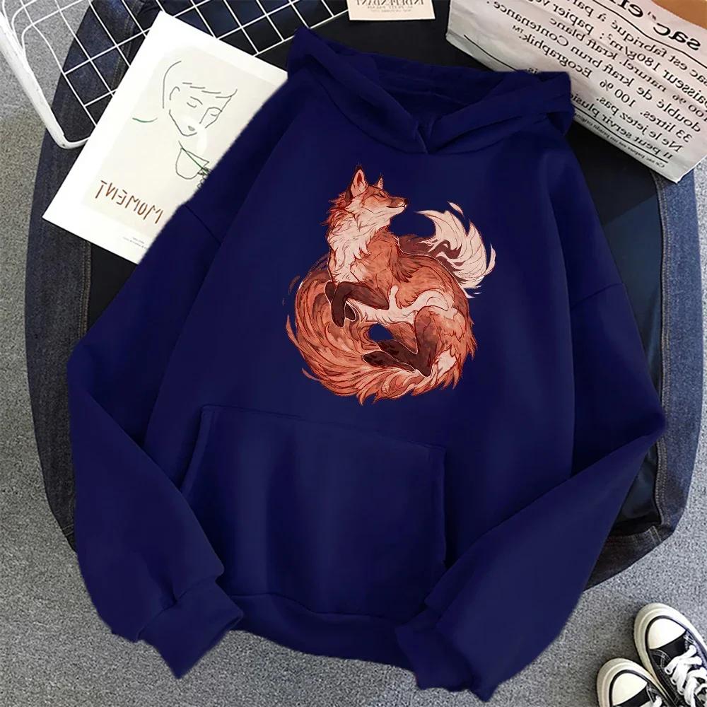 Толстовка Lovers Trend с капюшоном Fox Ukiyo-e Animal Japan Manga Hoodies Autumn Fleece Women Толстовки Cute Streetwear Hipster Men's Clothes