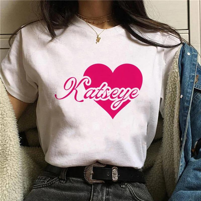 Womens Katseye Print Casual T Shirt Gothic Y2k Tshirt Women Korean Style Graphic Tee Tops Crew Neck Short Sleeve Tshirt Clothes