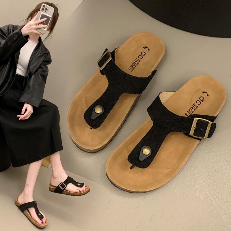 Новый дизайн Пляжные пробковые тапочки Повседневные летние женские классические модные универсальные черно-белые тапочки