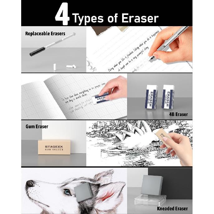 21PCS Metal Mechanical Pencil Set, Art Lead Pencil 0.3, 0.5, 0.7, 0.9, 2mm Holder(HB 2H 2B 4B Color) with 10 Tubes Graphite Lead Refills Eraser with