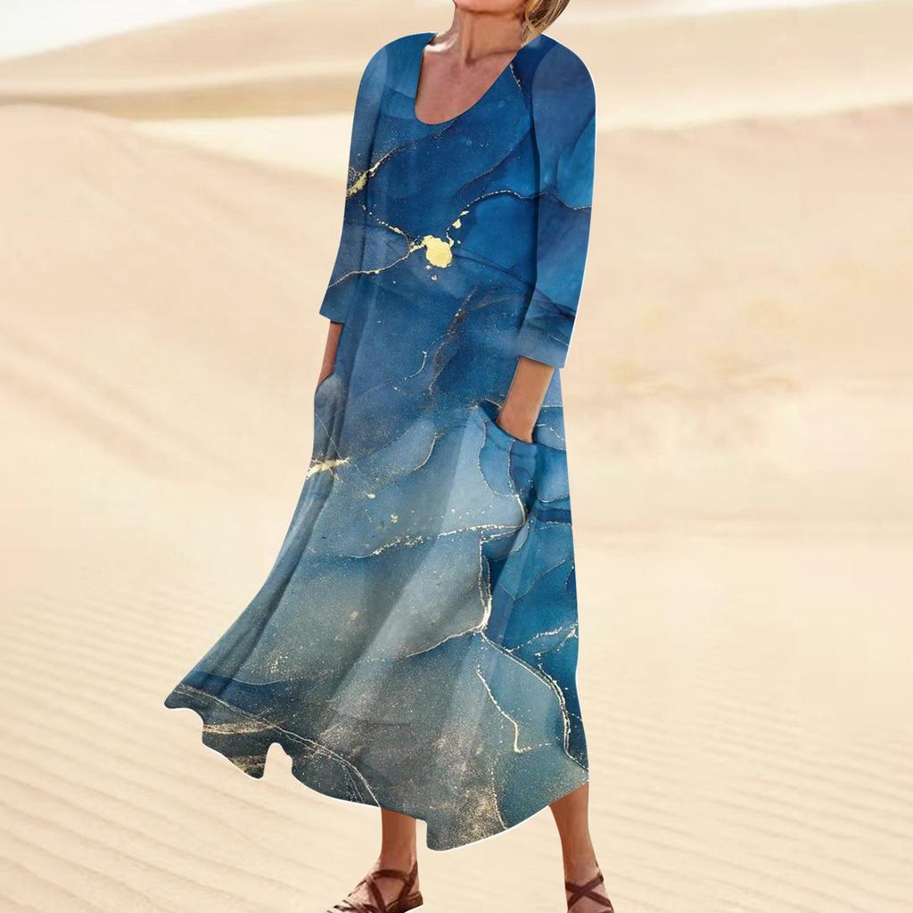 Женское повседневное модное удобное платье с карманами и рукавами 3/4 с принтом
