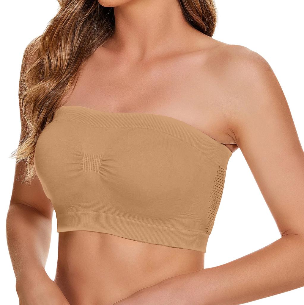 Women's Strapless Bra Solid Color Sexy Light And Thin Inner Tank Top Without Chest Pad, Steel Ring