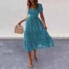 Women's Summer Floral Dress Short Sleeve Square Neck Ruffle Tiered Swing A Line Dress Casual Flowy Boho Beach Sundress