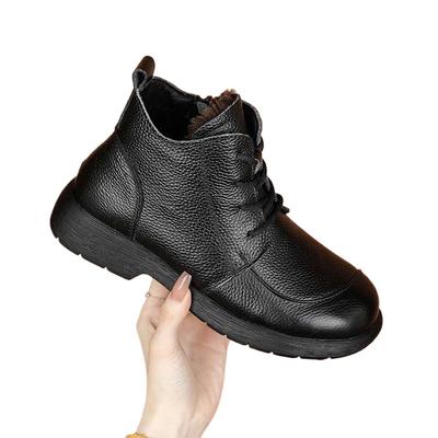 Мода 2025 Зимние Ботинки из Натуральной Кожи Женские Ботильоны Теплый Плюш Ретро Мягкая Коровья Кожа Брендовые Женские Зимние Ботинки Большой Размер 41 D622