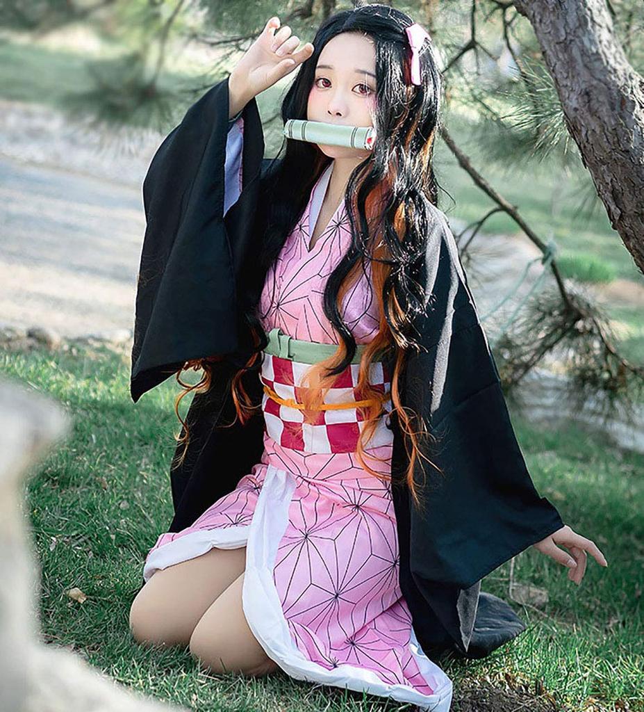 Костюм для косплея Милки Тайм Незуко (Включает парик), Взрослый, Камадо, Незуко, Хэллоуин, Набор из 8 предметов