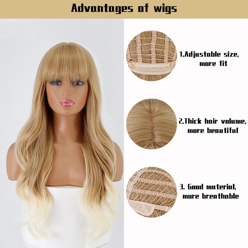 Женский длинный парик с волнистыми волосами с челкой Оранжевый Фиолетовый Коричневый Черный Золотой Жаростойкие синтетические парики Косплей Вечеринка Ежедневно Сью Шиньон