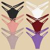 FINETOO 6Pcs Cotton Double Belts Underwear Women Sexy Metal Ring Thongs Low Waist Erotic Lingerie Breathable Comfort Intimates
