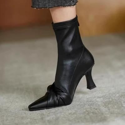 Женские ботильоны на высоком каблуке, сексуальные туфли на каблуке с острым носком, дизайнерские, 2025, зимние, для вечеринки, Челси, кожаные ботинки, женские туфли-лодочки, боты