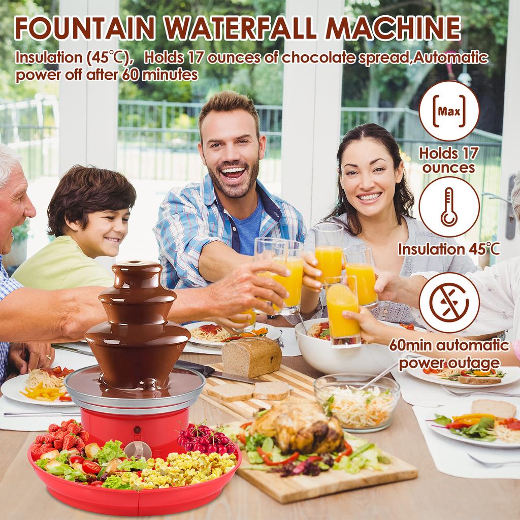 Электрический шоколадный фонтан с вынимающимся подносом для сервировки, 3-слойный шоколадный фонтан, шоколадное фондю из нержавеющей стали