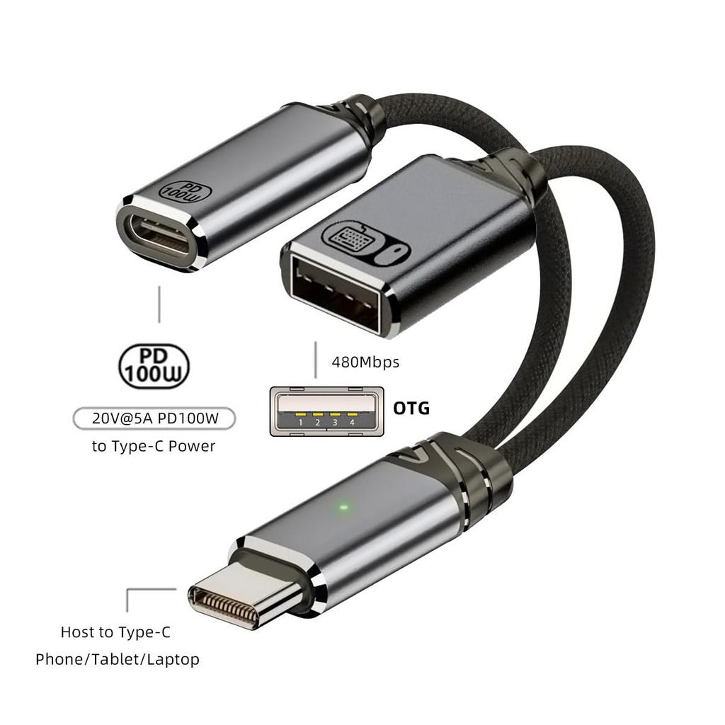Кабель Cablecc на USB Type A OTG 100W PD для и телефонов USB-C 2.0 и ноутбуков, планшетов,