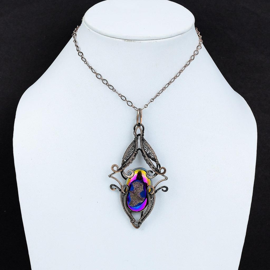 Подвеска из титановой друзы, подвеска из медной проволоки, подвеска ручной работы, красивое медное ювелирное изделие, подвеска из драгоценного камня, подвеска из проволоки, подарок для него