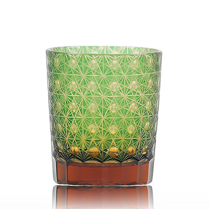 Handmade Japanese Style Edo Kiriko Whiskey Glass Tumbler Colored Hand Cut To Clear Glasses Color Tinted Old Fashioned Glasses