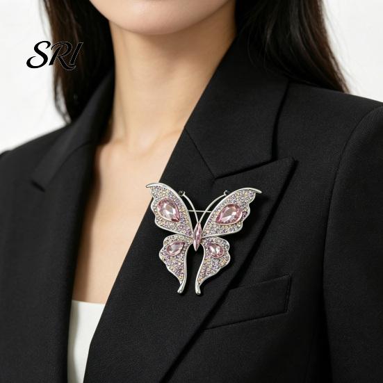 Rhinestone Badge Jewelry Women Brooch Butterfly Shape Dazzling Inlays Suit Lapel Pin Dress Sweater Scarf Party Dating Accessory Secure Clasp