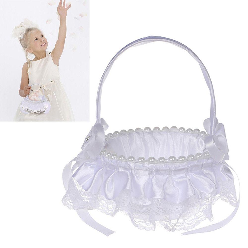 Праздничный Домашний Декор Стразы Кружево Жемчуг Романтичный Белый Свадебная Цветочная Корзина Корзина для Девочки с Цветами