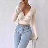 Women's Autumn New Short Spicy Deep V-neck Slim Sexy Long-sleeved Knitting Models