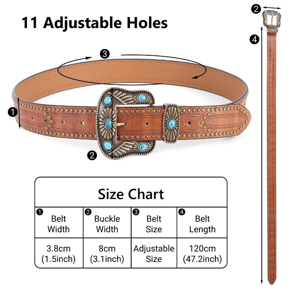 Богемный кожаный ремень с цветочной гравировкой, бирюзовый декор, пряжка, ковбойские деревенские ремни для женщин, женские ремни