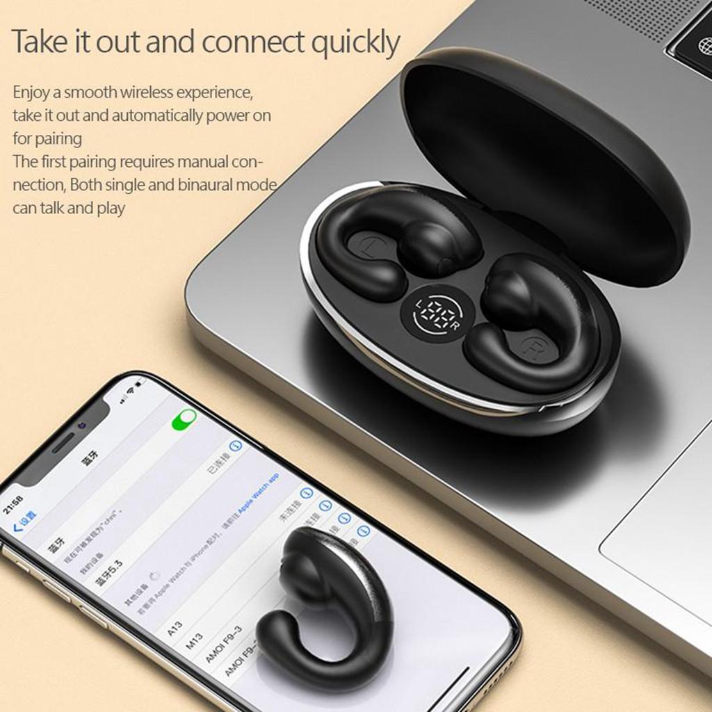 Painless Wear Digital Display Earphones Wireless Ear Clip Earpieces Noisce Cancelling Sport Stereo Wireless Earbuds Gaming Earphones