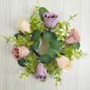 Artificial Rose Candle Ring Wreath Faux Silk Floral Wedding Centerpiece Rustic Fake Rose Candle Holder for Christmas Home Table Decor