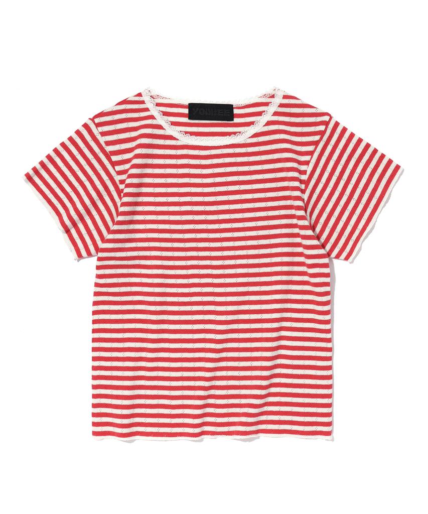 YOUHEE Lace Stripe T-Shirts Red