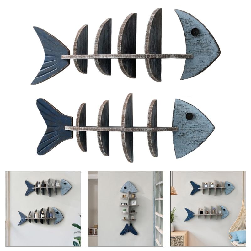 Фермерские дома Синее Дерево Рыба Настенное Искусство Подвесная Полка с Античной Отделкой для Дома у Озера Кабинет Ванная Комната Органайзеры для Хранения