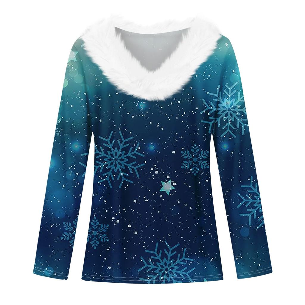 Long Sleeve Shirts For Women Cute Tops Christmas Prints Tees  Blouses Casual Plus Size Basic Tops Pullover