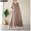 DIMANAF 2023 женское летнее свободное платье трапециевидной формы большого размера, длинное платье из хлопка и льна без рукавов, однотонное платье