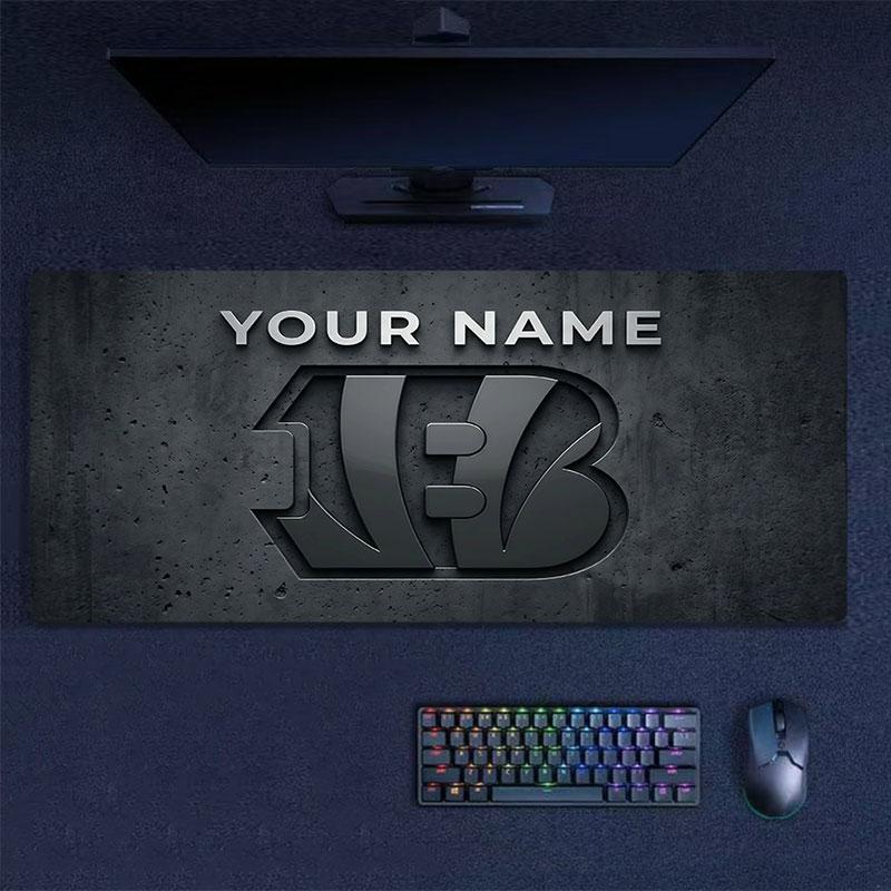 Custom Name,Cincinnati Bengals Mouse Pad, Large Gaming Desk Mat, Non-slip XXL Mousepad for Laptop & Tablet, Mini PC Playmat with Stitched Edges