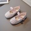 Children Princess Shoes Lovely Solid Color Bow 2024 All-season Versatile Flat Bottom Shiny Pearl Rhinestone Girls Mary Jane New