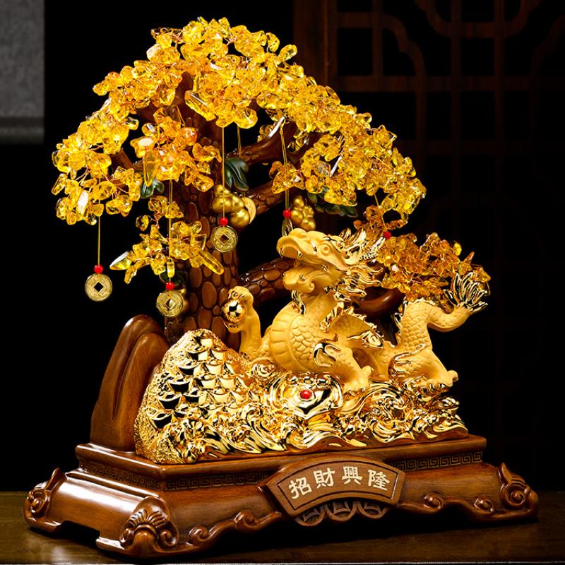 Денежное дерево из смолы Золотой дракон Украшение Изделия из смолы Аксессуары Фэн-шуй Подарок на новоселье и открытие Привлечение богатства