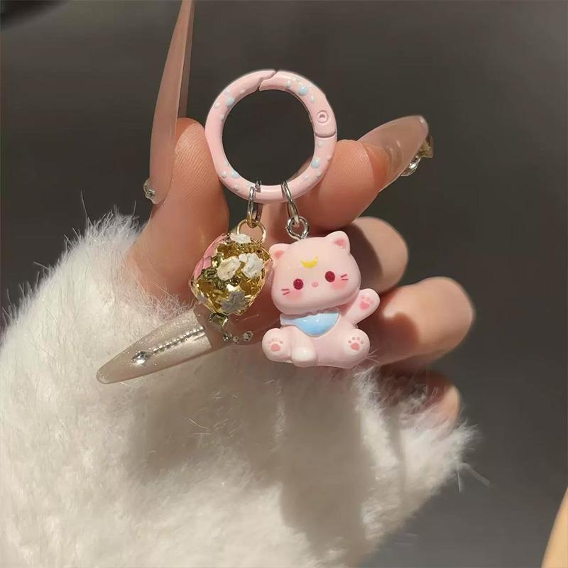 1PC Resin Kitten Cute Car Key Pendant with Small Bell Bag Charm 3D Cat Keychain Anti-lost Cartoon Mobile Phone Chain