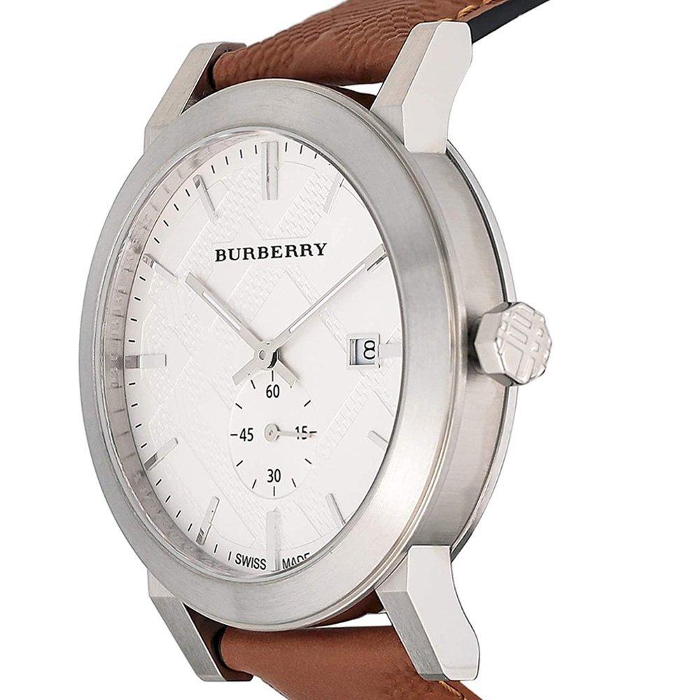 Burberry Мужские часы The City с серебристым циферблатом и ремешком из коричневой кожи BU9904