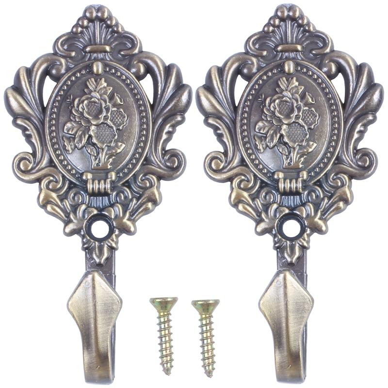 Винтажный драпировочный крючок из сплава с розой, крючки для подхвата для штор, 2 шт., антикварный настенный крючок из цинкового сплава