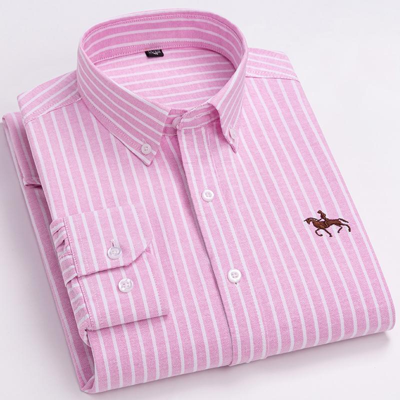 Plus Size 100%cotton Oxford Casual Shirts for Busines Men Long Sleeve Autumn Spring Winter Plain Striped Plain Without Front Pocket