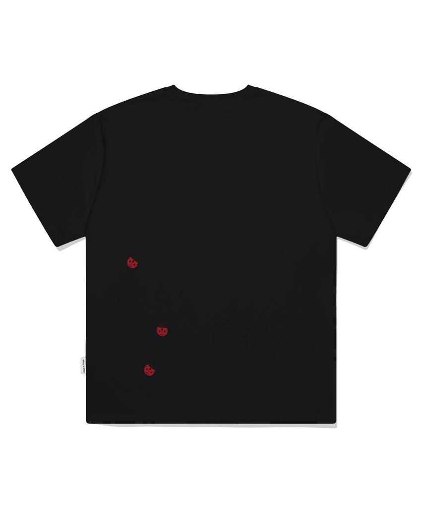 ESCAPEFROM Logo Ladybug Print Oversized Short Sleeve T-Shirt Black