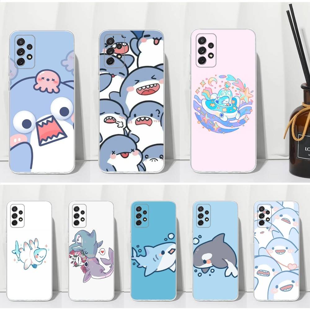 Милый мультяшный акула Чехол для телефона Samsung S30, S23, S21, S22, S20, Ultra, FE, Lite, S10, S9, S8, Plus, Прозрачный, Силиконовый чехол