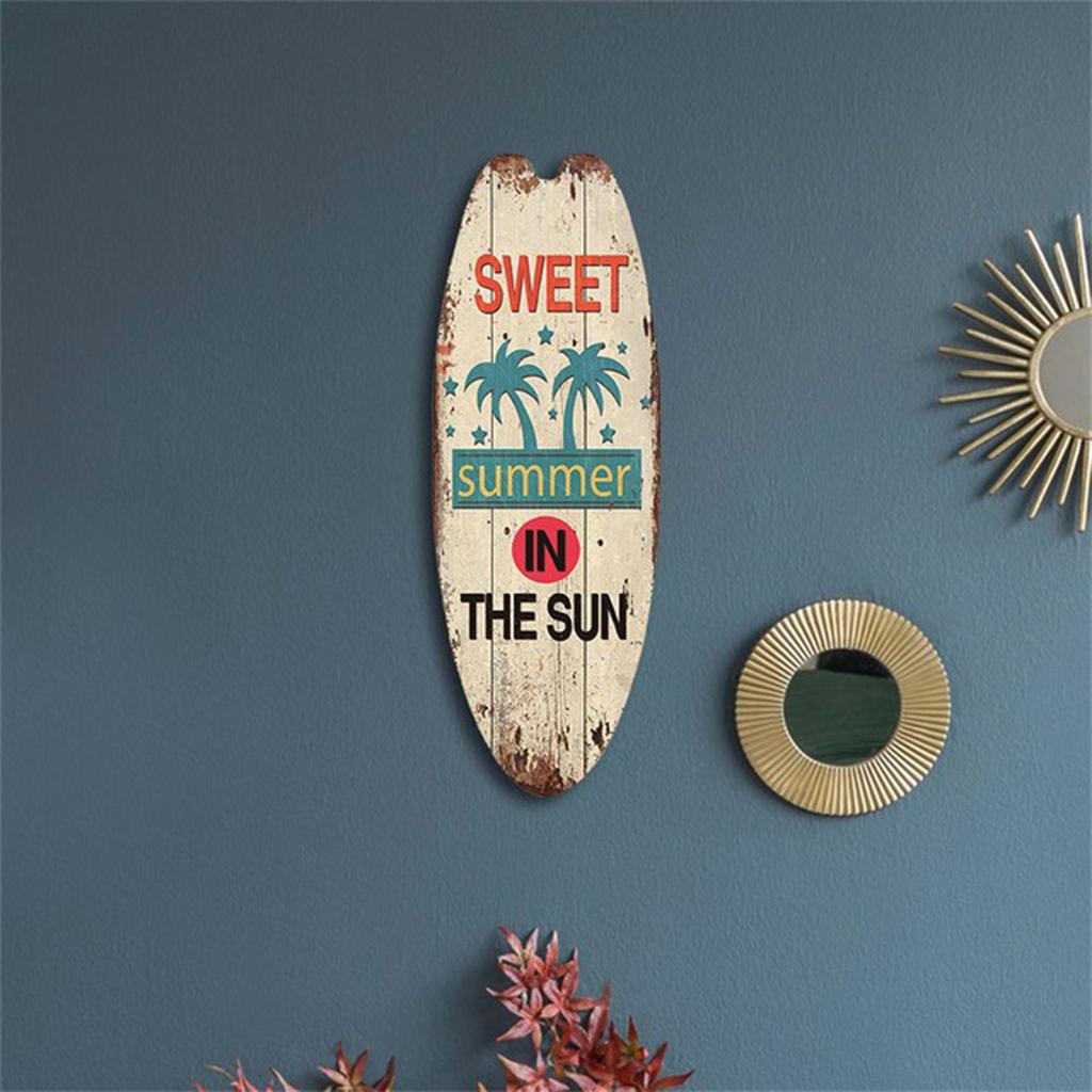 Retro Wooden Surfboard Beach House Decorative Plaque Wooden Sign with Ocean Theme for Home and Office Decoration
