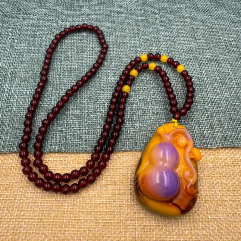 Chinese Style Purple Hand Carved Pixiu Gourd Pendant Necklace Long Sweater Chain Winter Women Jewelry Mother'S Day Gift