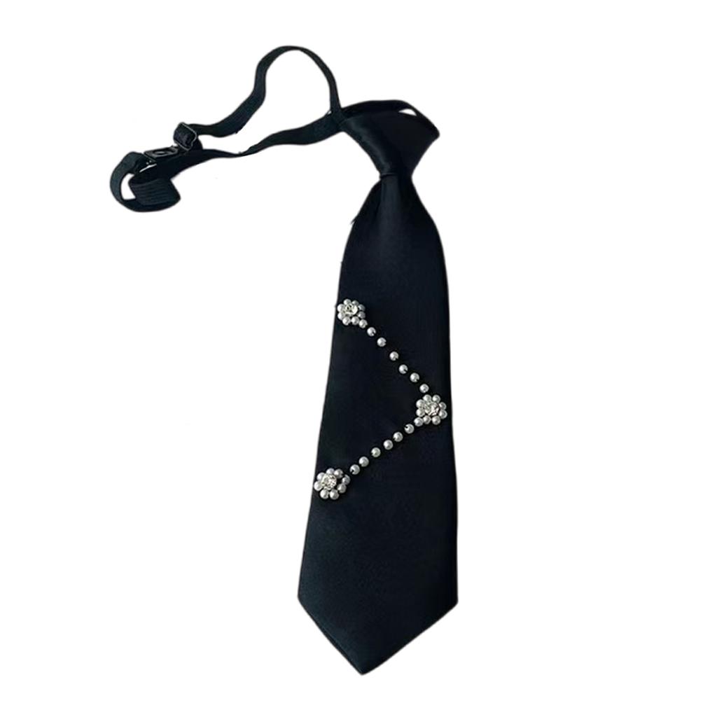 Uniform Black Ties for Senior High School Girl Uniform Pre-tied Preepy Look Adjustable Neck Ties with Crystal
