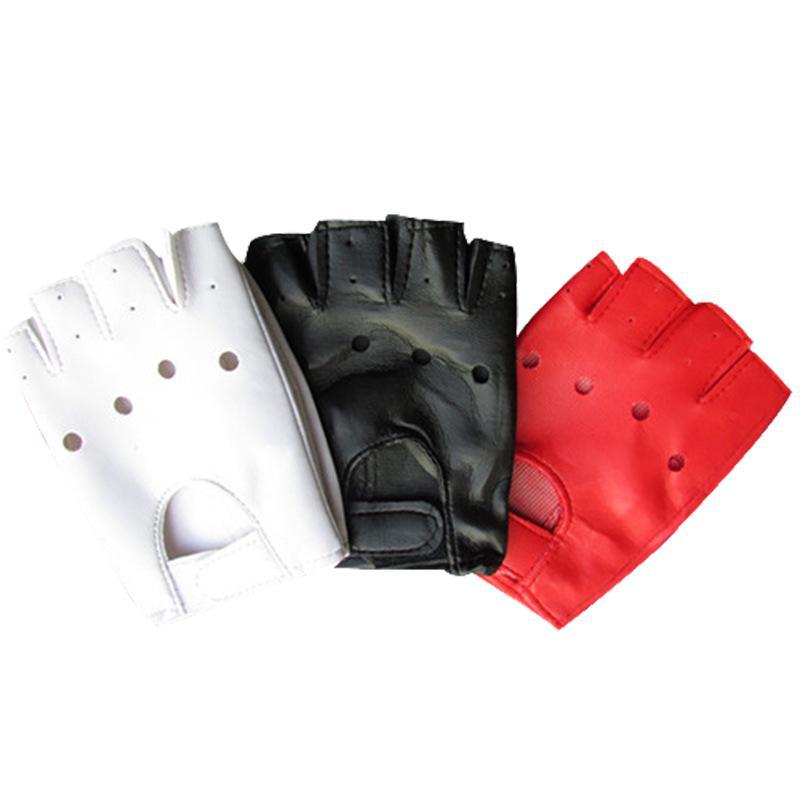 Children's White Fingerless Leather Gloves - Half Finger, Toddler Stage Performance and Dance Gloves