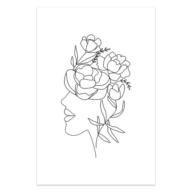 Цветок женщина лист растение линия абстрактные скандинавские постеры и принты Современная настенная живопись на холсте настенные панно Декор в гостиную