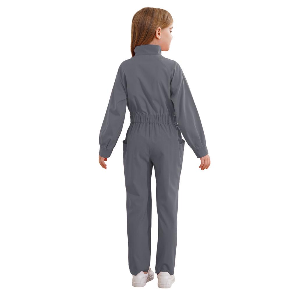 Girls Practical Wear Stand Collar Jumpsuit for Daily Activities