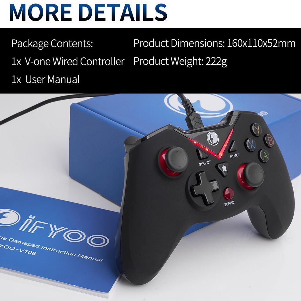 IFYOO V-one Wired USB Game Controller Gamepad Joystick (Windows XP/7/8/10) & Steam & Android & PS3 - [Red]