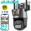 2024 New Outdoor EU PTZ Camera 9MP 4K HD 8X Hybrid Zoom Three Lens Dual Screen Wifi IP Camera 4MP Police Light Alarm CCTV Surveillance ICSee