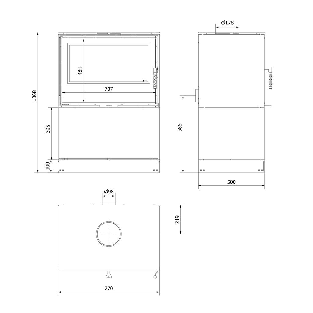 Дровяная стальная печь KRATKI KARI 80 Ø 180 12 кВт ниша для дров самозакрывающаяся дверца