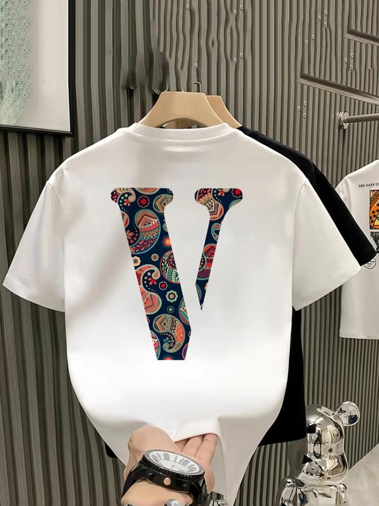 Sticker Design High Street Graffiti Splicing Style Trendy Brand Tshirt Cotton Graphic Tee Men Women Summer Streetwear