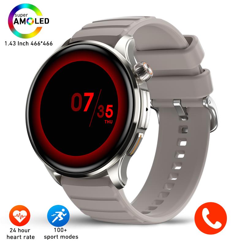1,43-дюймовый Amoled Bluetooth Call Smart Watch для мужчин 100+ спортивный режим экрана всегда отображает водонепроницаемые спортивные умные часы для женщин