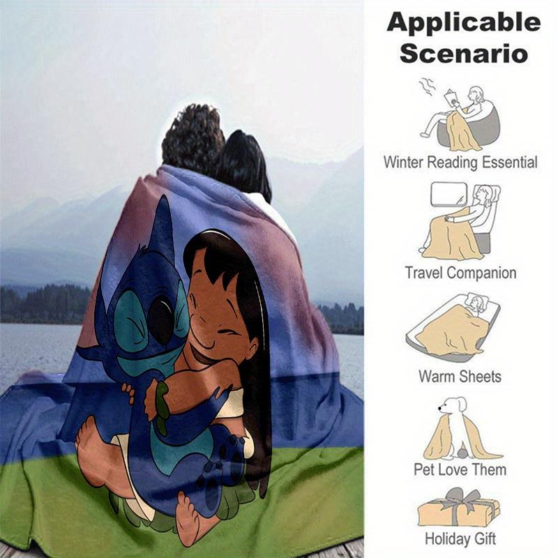 1pc Stitch and Lilo Printing Blanket for All Season, Unisex Cartoon Blanket, Office Blanket, Lunch Rest Blanket